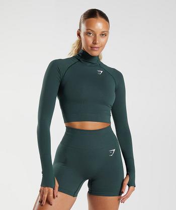 Gymshark Vital Seamless 2.0 High Neck Midi Ženske Ošišane Majice Zelene | HR 3689AHK